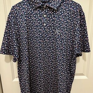 Rhoback Navy and Pink Patterned Polo Shirt